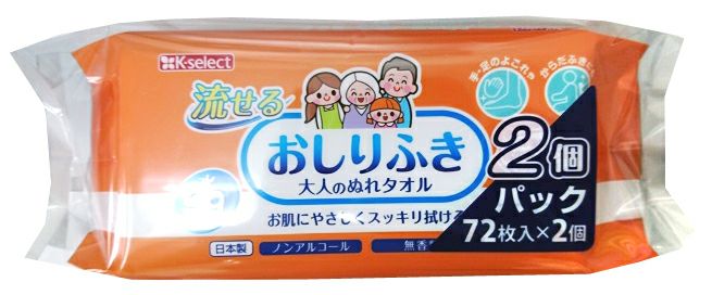 K-select】大人のぬれタオル流せるおしりふき72枚×2P | キリン堂